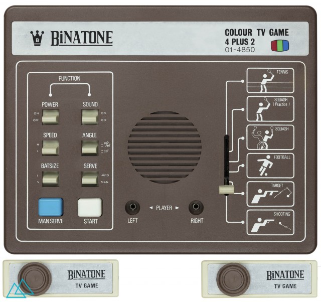 Top view dedicated Video Game Console Binatone Color TV Game 4 Plus 2 (01-4850) with controllers